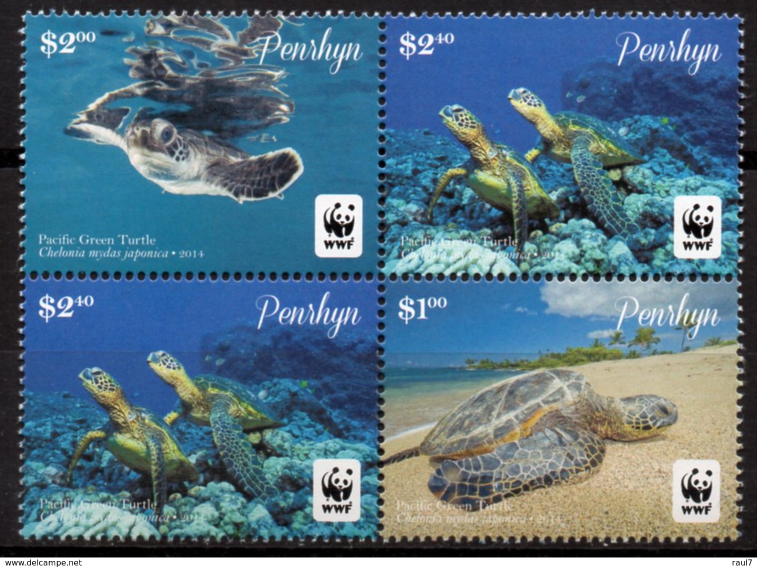 PENRHYN 2014 - Faune En Danger, Tortue Verte Du Pacific, WWF  - Neufs // Mnh - Penrhyn