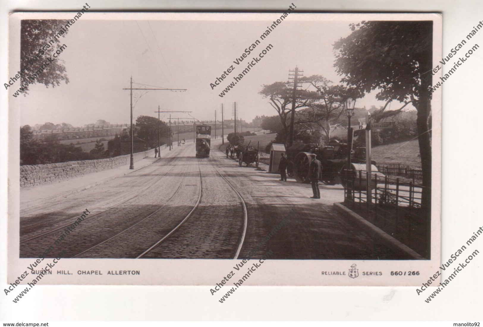 TRES RARE CPA CHAPEL ALLERTON : Queen Hill (tramways, Rouleau Compresseur, Panneaux Indicateurs Leeds, Adel, Eccup) - Leeds