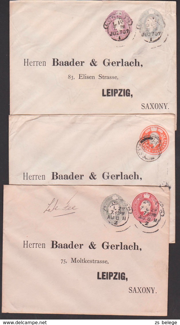 Card Great Britain LONDON 3 GA Nach Leipzig Saxony An Baader & Gerlach, Versch. Empf.änger-Straßennamen - Storia Postale