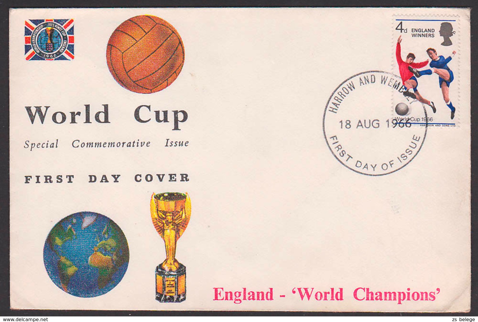 World Cup FDC 18.8.1966 England Winners Harrow And Wembely - 1966 – Inglaterra