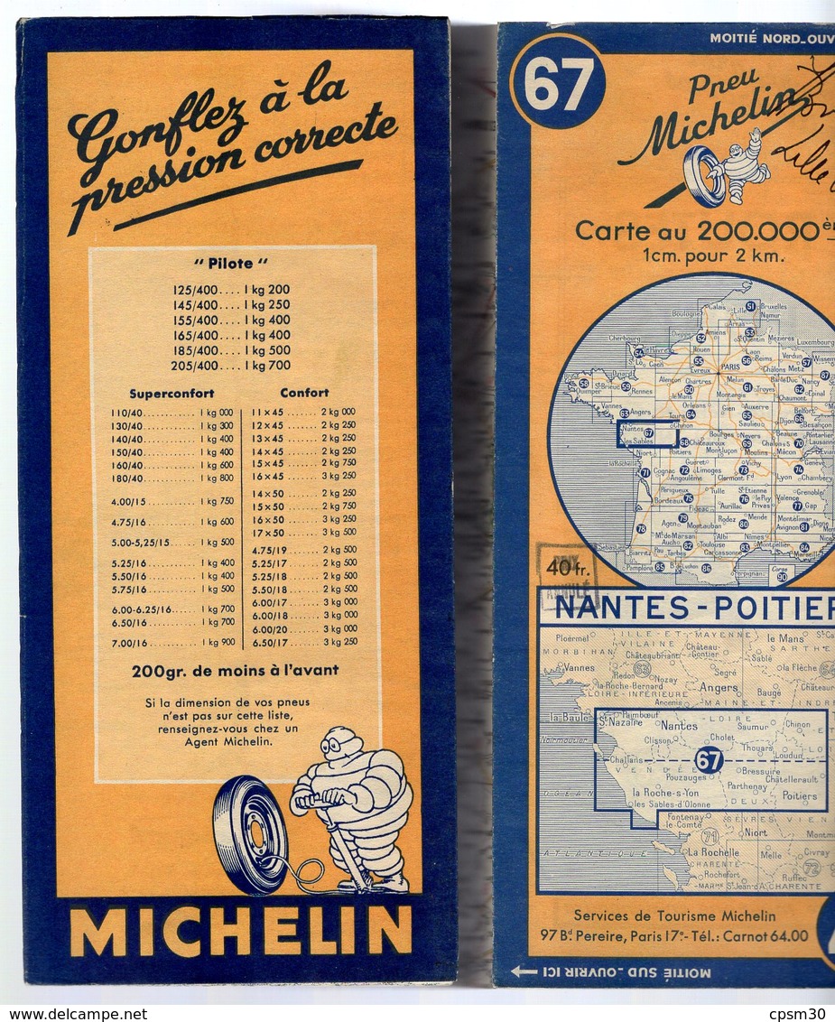 Carte Géographique MICHELIN - N° 067 NANTES - POITIERS 1947-2 - Cartes Routières