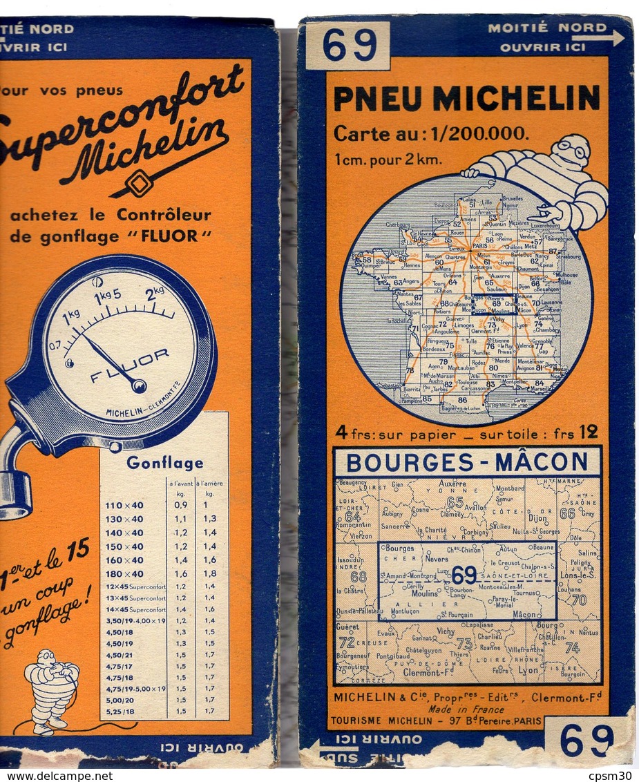 Carte Géographique MICHELIN - N° 069 BOURGES - MACON N° 3340-85 - Wegenkaarten