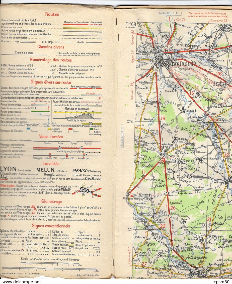 Carte Géographique MICHELIN - N° 069 BOURGES - MACON N° 3340-85 - Wegenkaarten