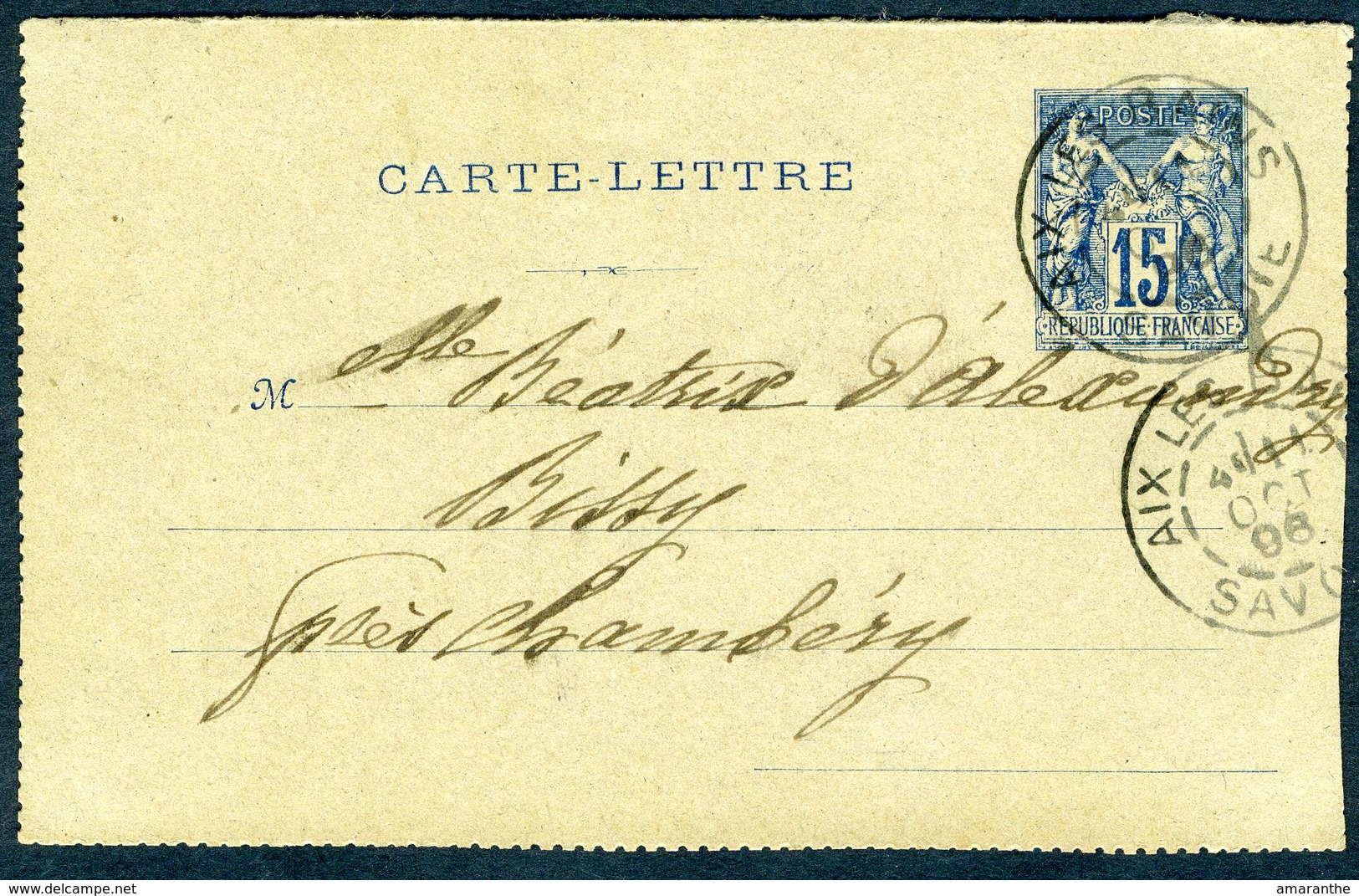 Type Sage - 15 C - Moitié De Carte-lettre - Cachet Aix-les-Bains 1896 - Cartes-lettres