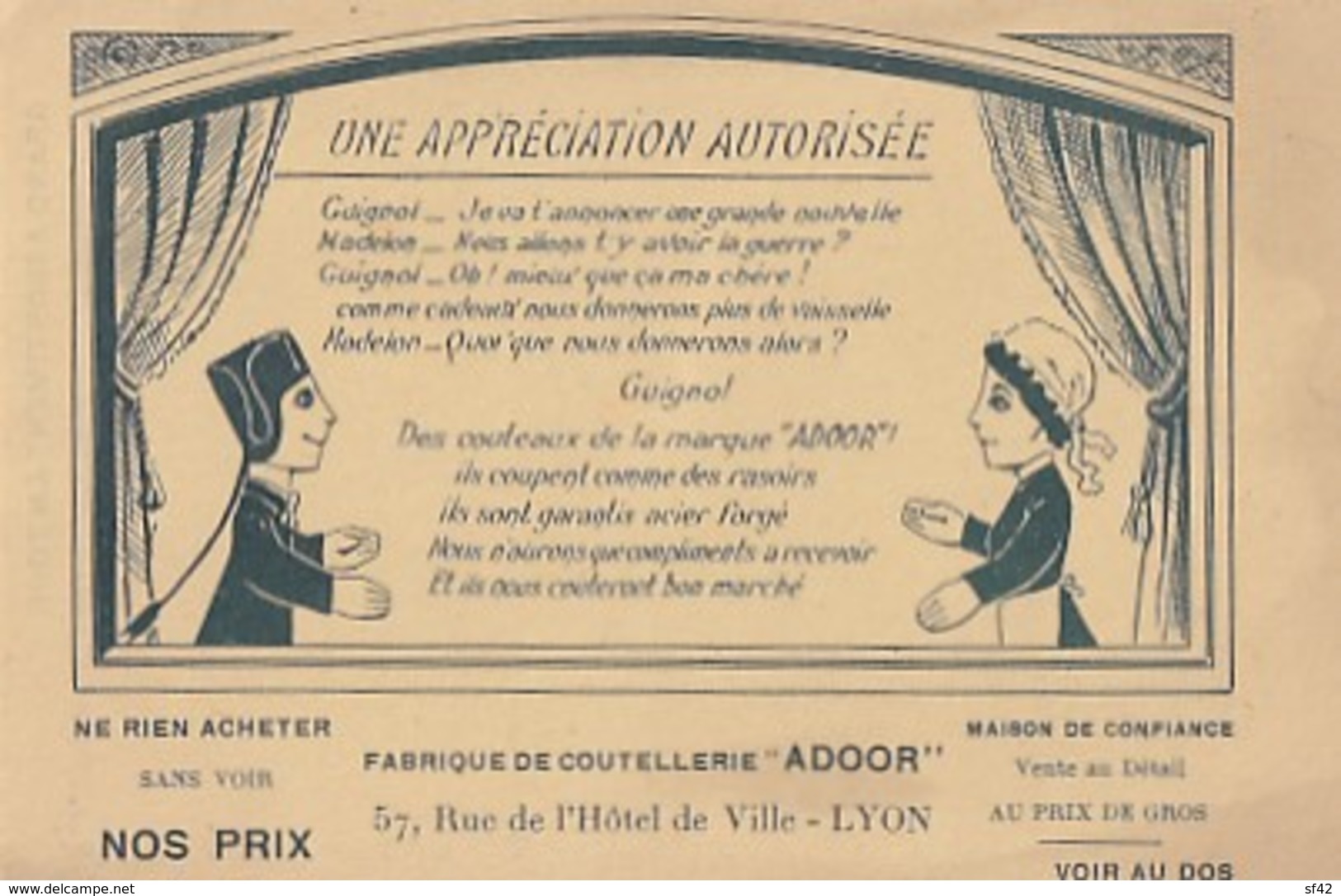 LYON      FABRIQUE DE COUTELLERIE  ADOOR           GUIGNOL - Autres & Non Classés