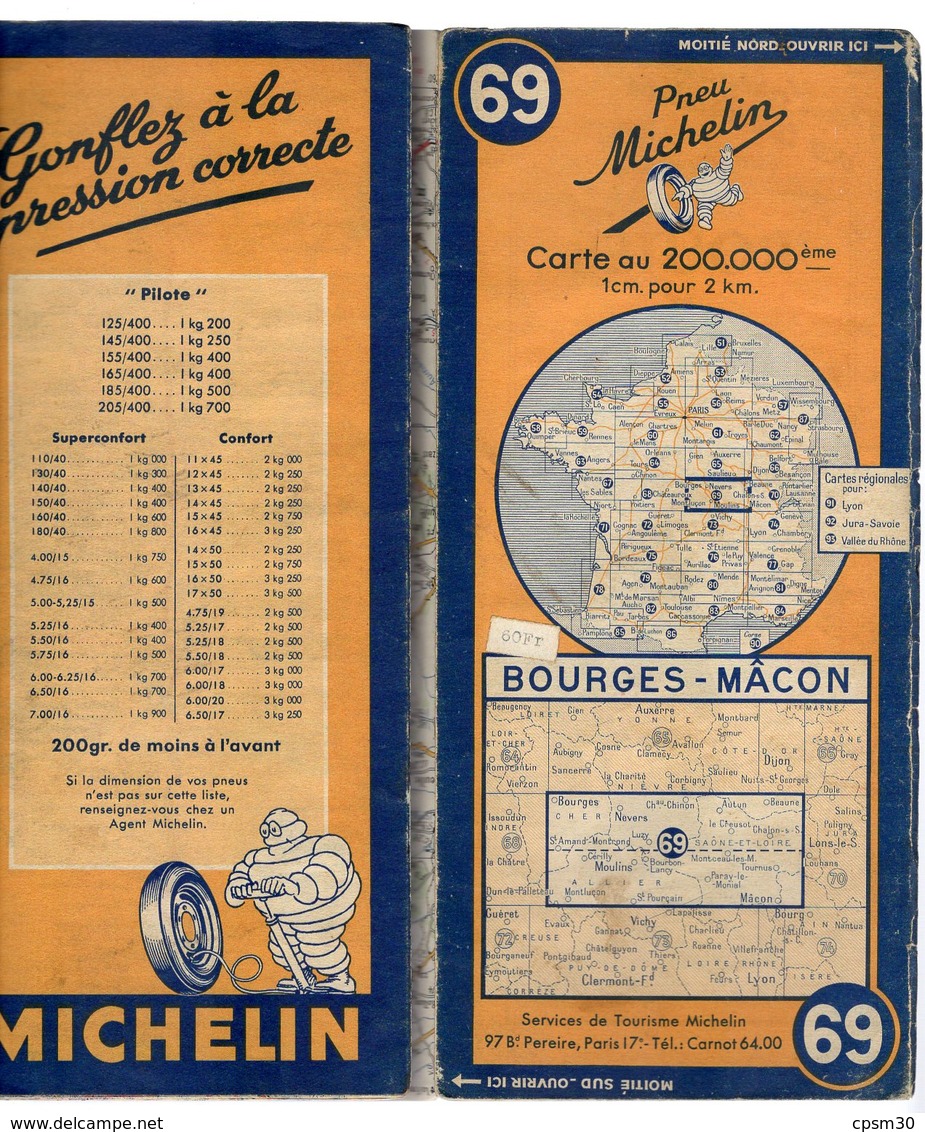 Carte Géographique MICHELIN - N° 069 BOURGES - MACON 1948 - Callejero