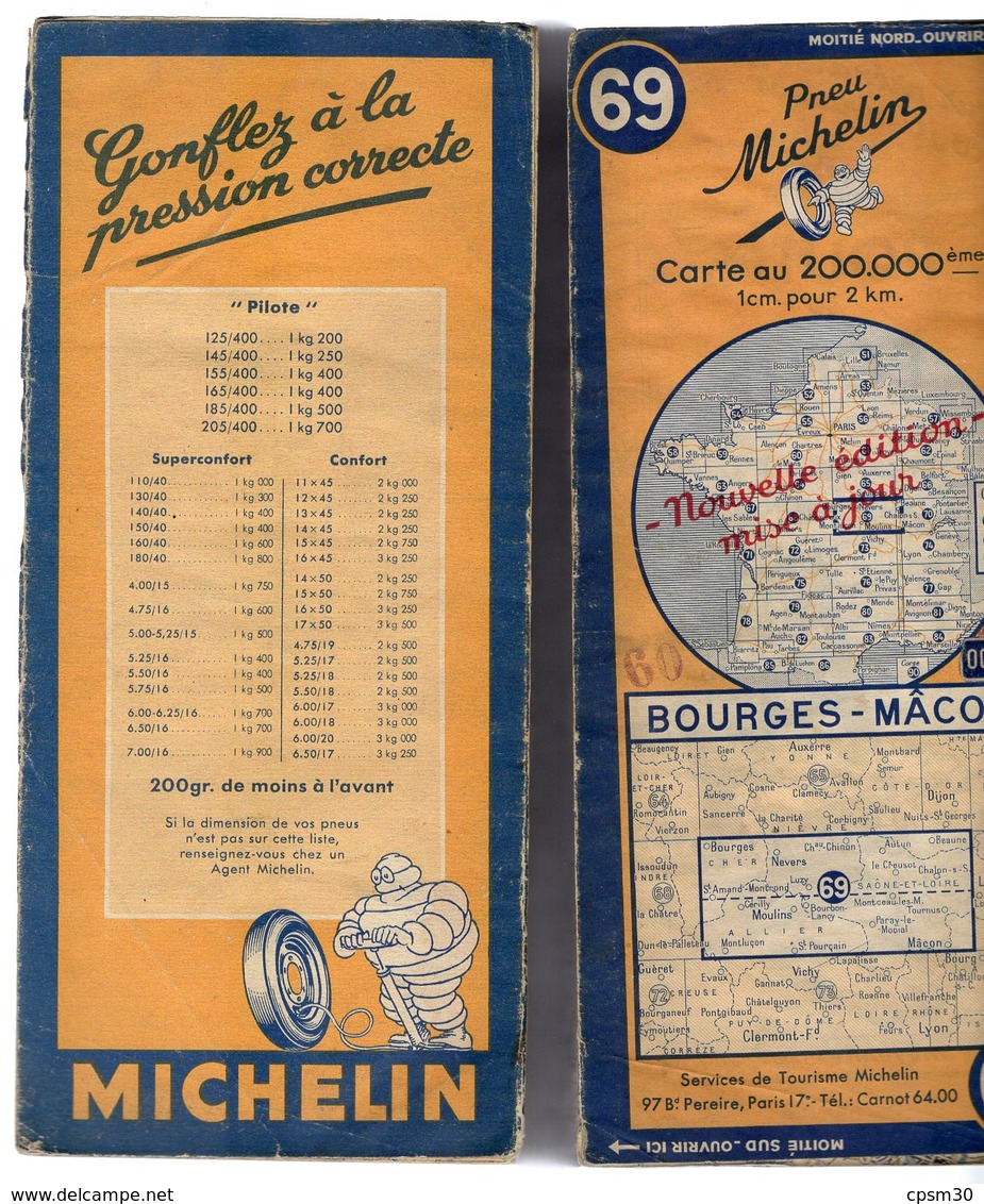 Carte Géographique MICHELIN - N° 069 BOURGES - MACON 1948 - Cartes Routières