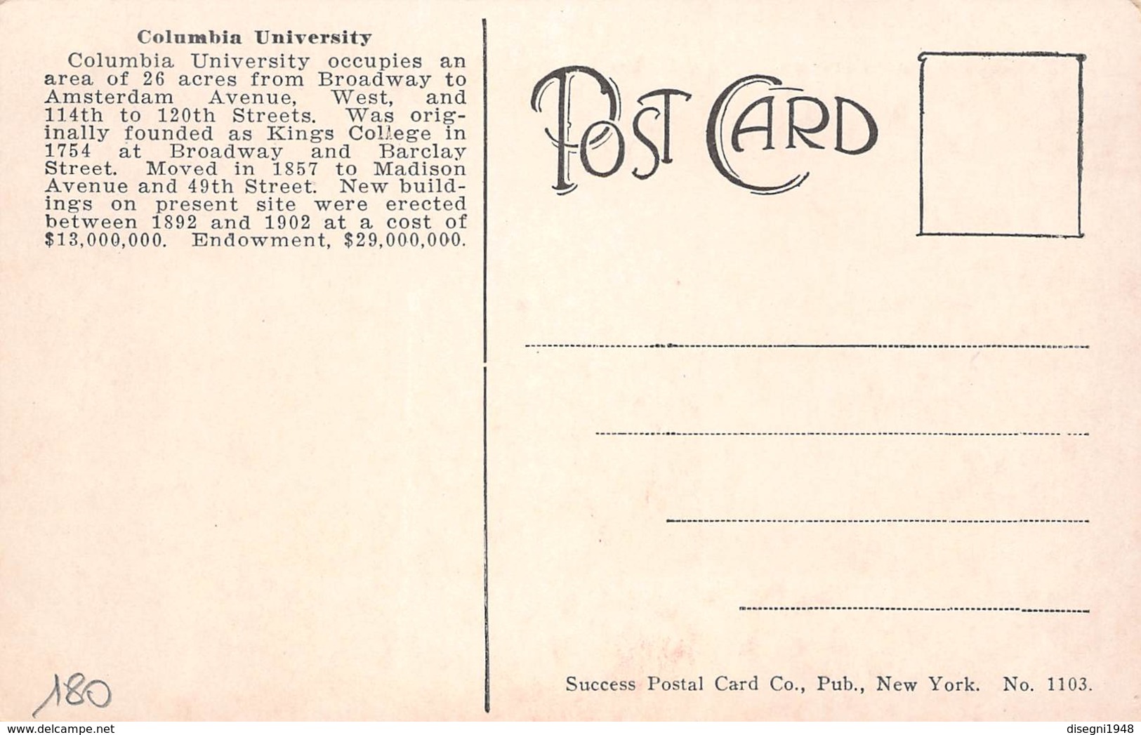 M08608 "COLUMBIA UNIVERSITY-NEW YORK"-CART. ORIG. NON SPED. - Education, Schools And Universities