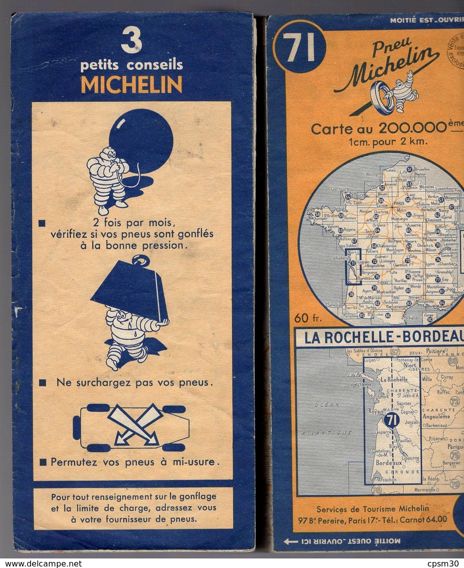 Carte Géographique MICHELIN - N° 071 La ROCHELLE - BORDEAUX 1949 - Wegenkaarten