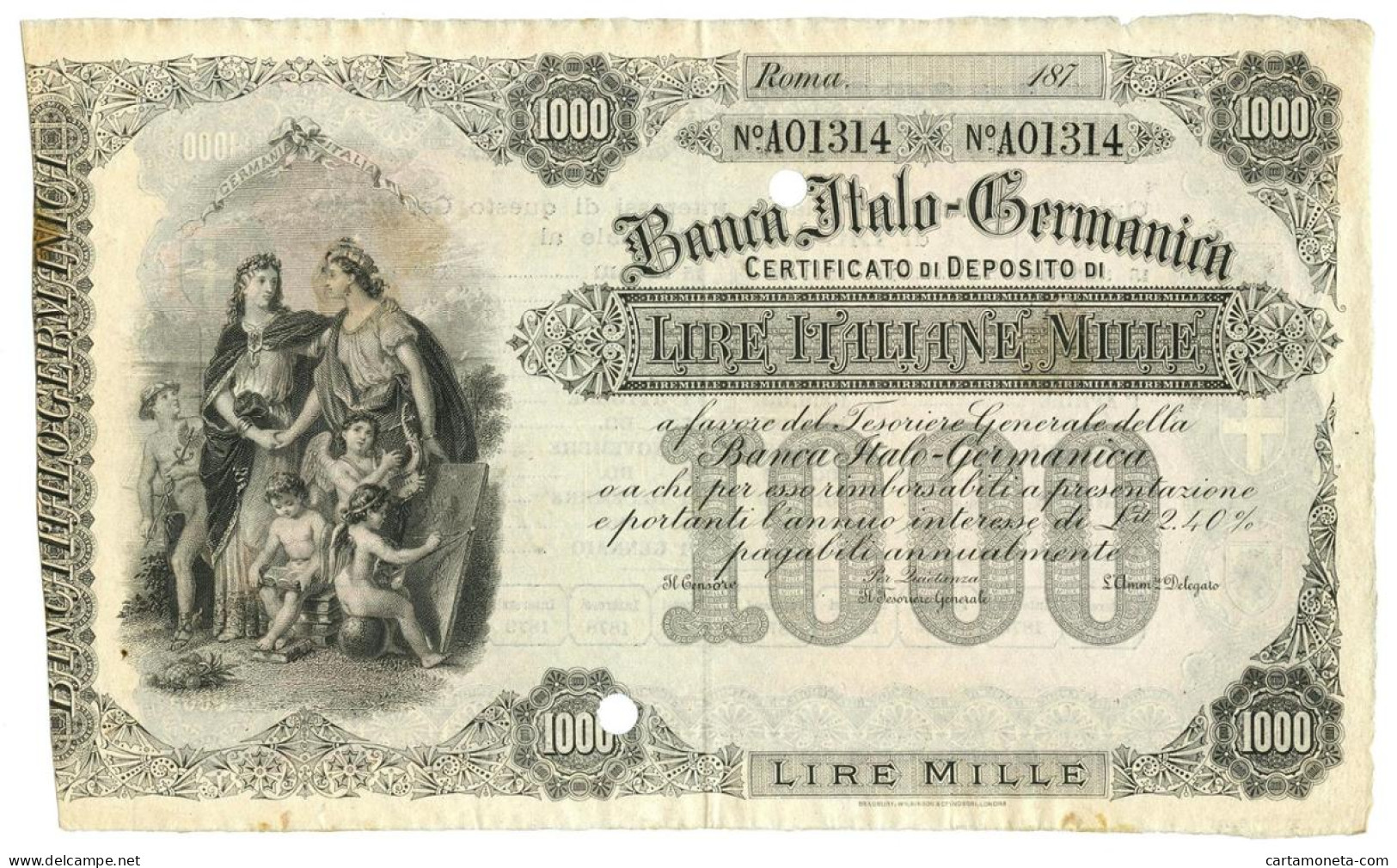 1000 LIRE NON EMESSO CON NUMERI DI SERIE BANCA ITALO GERMANICA 187_ SPL- - Altri & Non Classificati