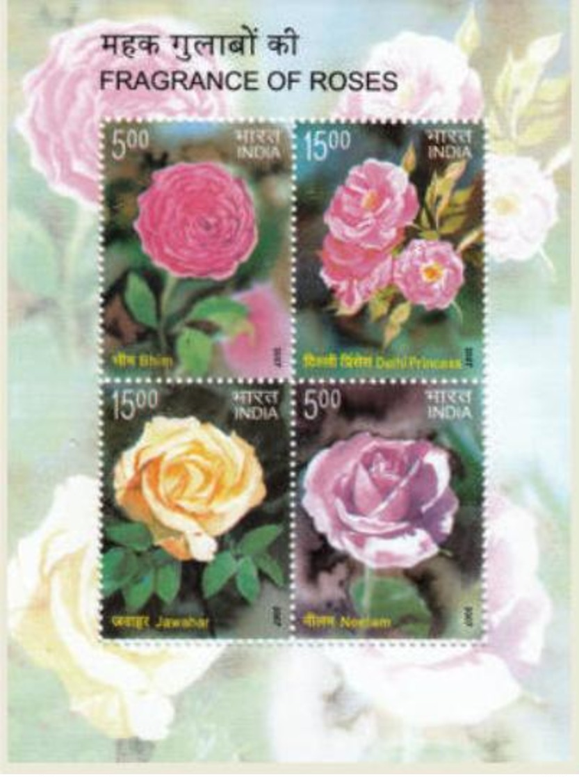 5X INDIA 2007 Fragrance Of Roses; Miniature Sheet, MINT - Nuovi