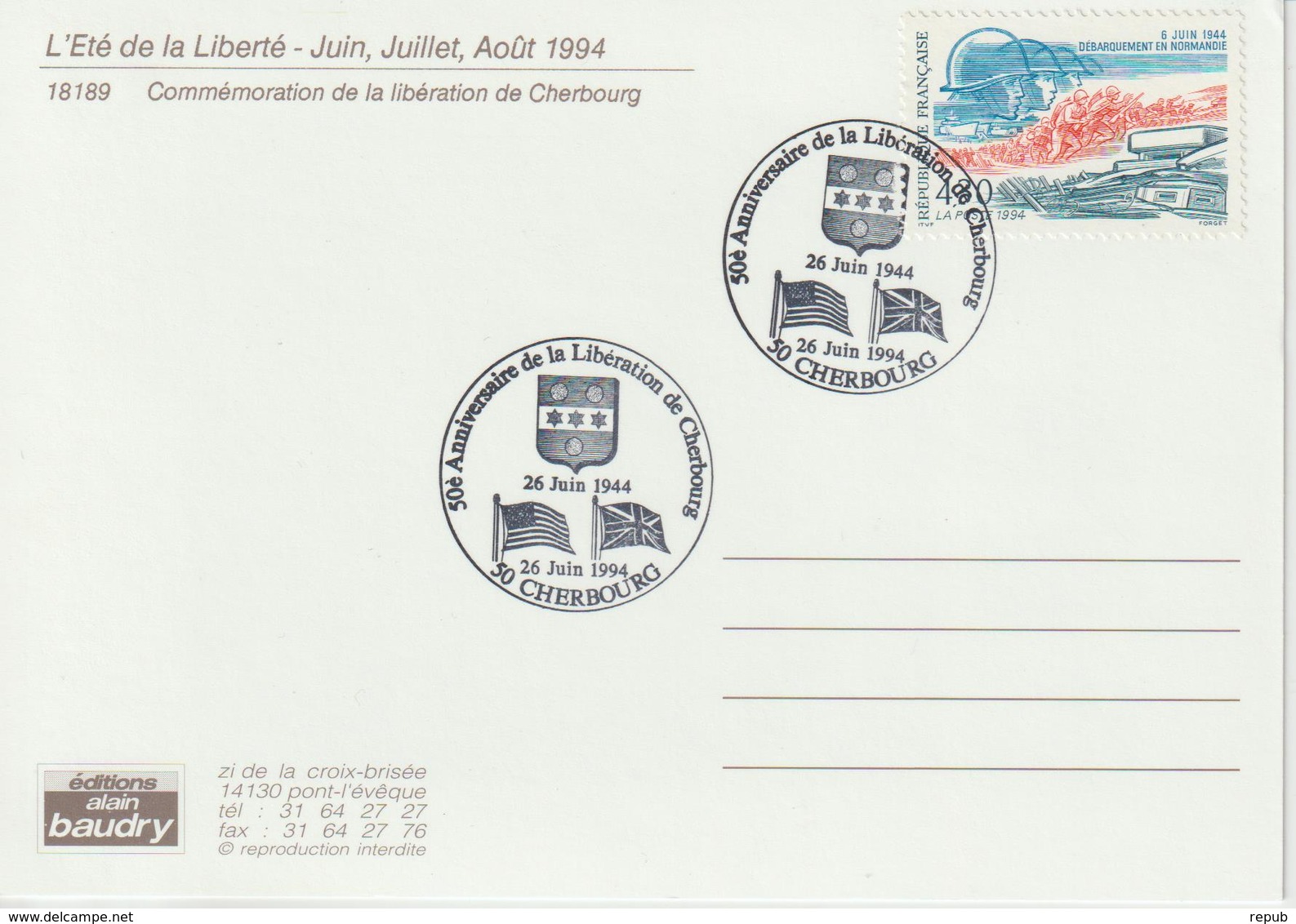 France Cherbourg 1994 50 Ans De La Libération - Commemorative Postmarks