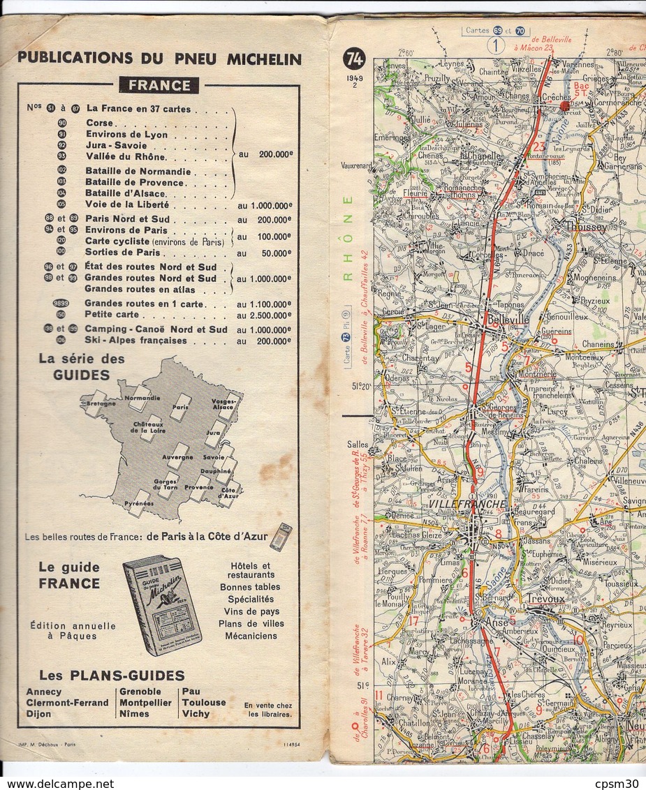 Carte Géographique MICHELIN - N° 074 LYON - GENEVE 1949-2 - Cartes Routières