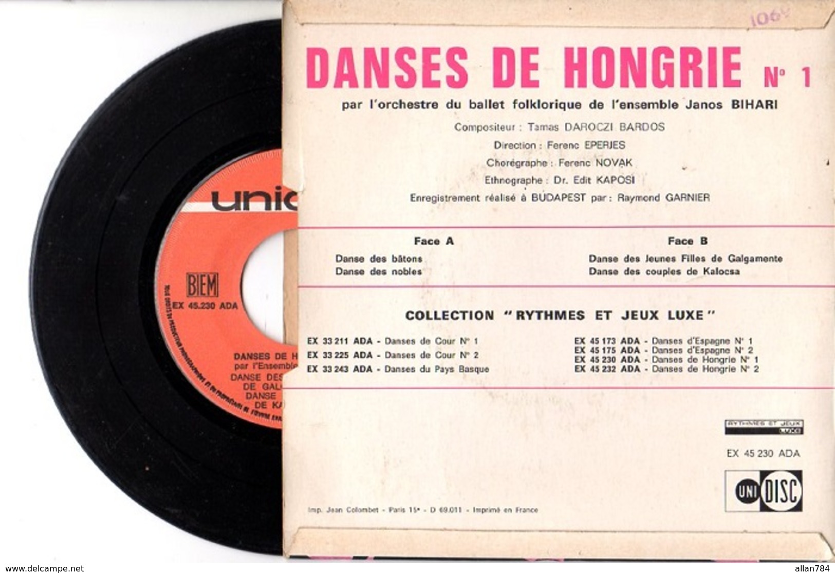 EP FOLKLORE DANSES DE HONGRIE - ANNEES 60 - AVEC ENCART  - EXC ETAT - - World Music