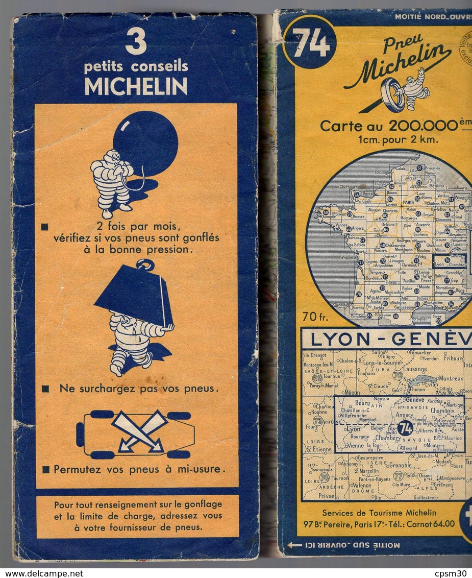 Carte Géographique MICHELIN - N° 074 LYON - GENEVE 1950-2 - Cartes Routières