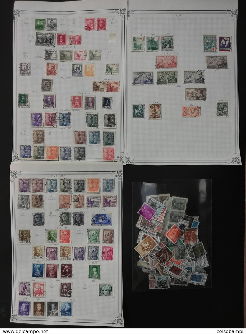 SPAIN 3 Pages From Old Album  (96 Stamps) And One Envelope With More Than 200 Stamps (total 300 Stamps) - Sammlungen