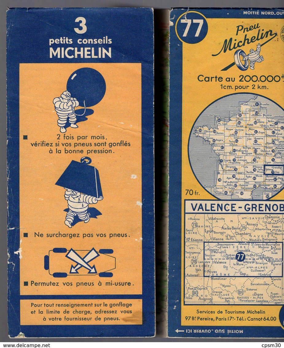 Carte Géographique MICHELIN - N° 077 VALENCE - GRENOBLE 1951 - Cartes Routières