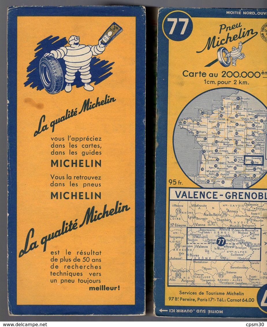 Carte Géographique MICHELIN - N° 077 VALENCE - GRENOBLE 1951-2 - Cartes Routières