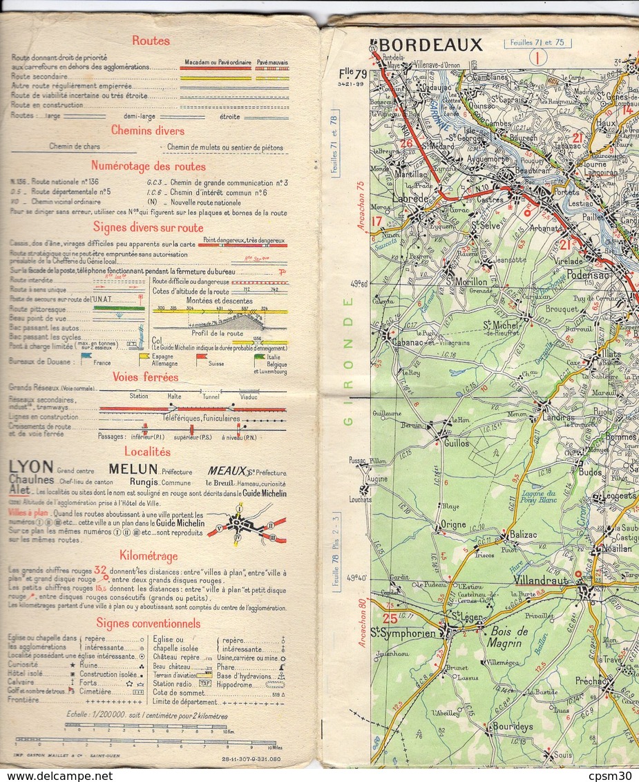 Carte Géographique MICHELIN - N° 079 BORDEAUX - MONTAUBAN N ° 3421-99 - Cartes Routières