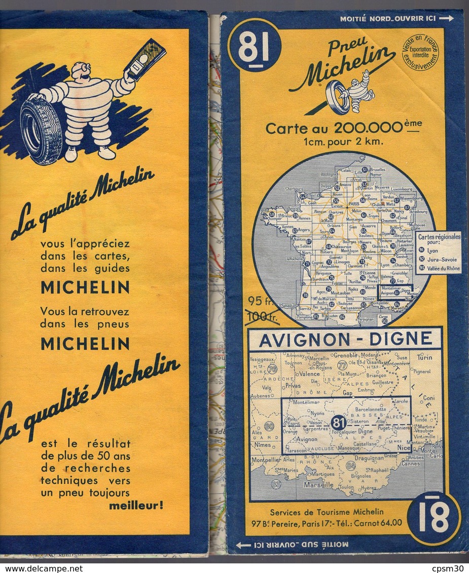 Carte Géographique MICHELIN - N° 081 AVIGNON - DIGNE 1951 - Cartes Routières