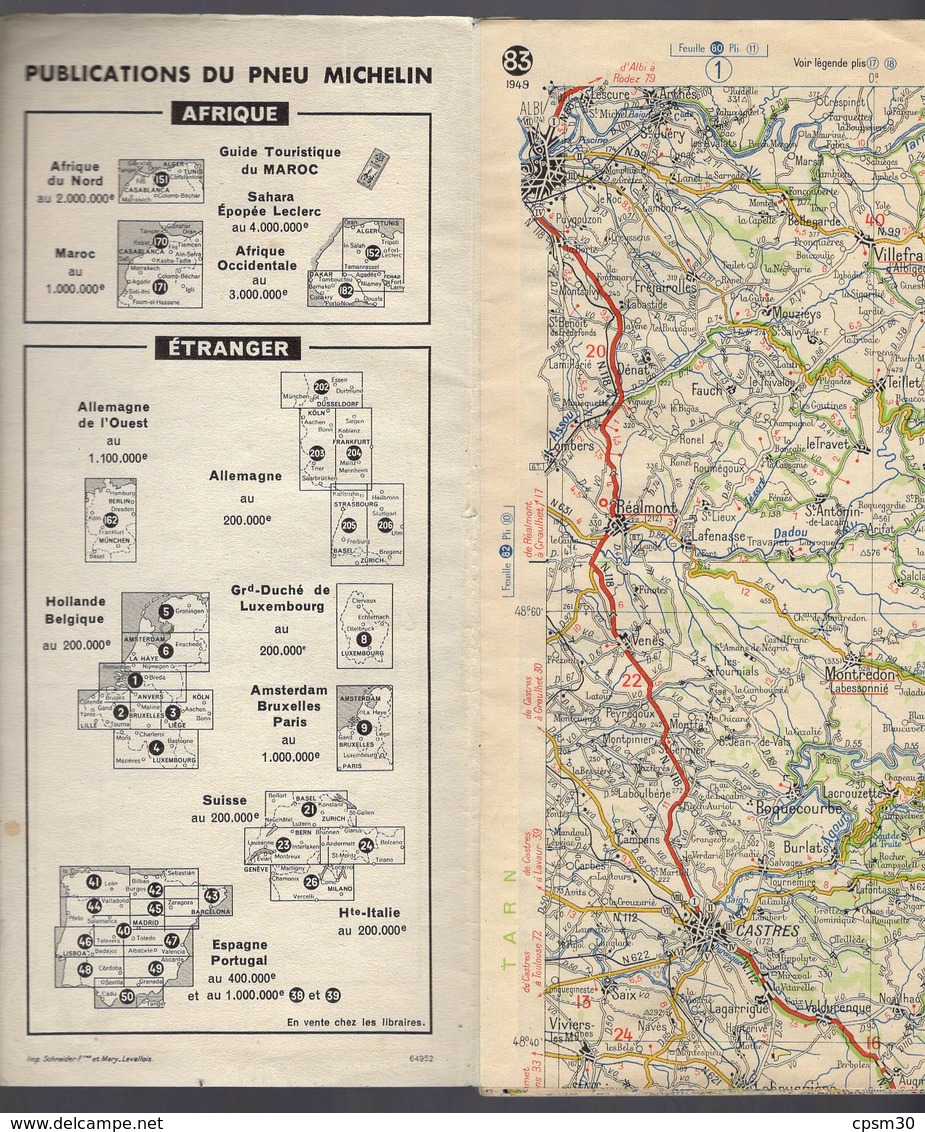 Carte Géographique MICHELIN - N° 083 CARCASSONNE - NIMES 1949 - Cartes Routières