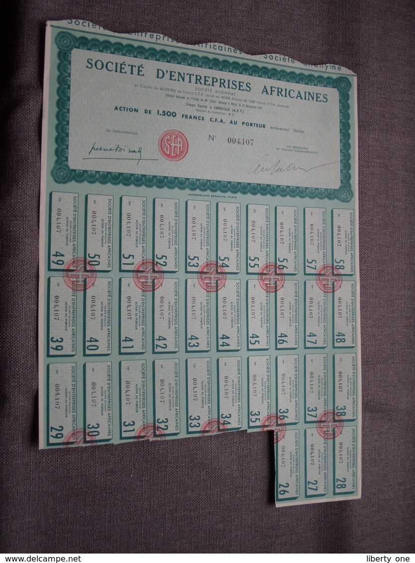 Soc. D'Entreprises AFRICAINES : Action De 1.500 Francs C.F.A. Au Porteur : N° 004107 ( Voir Photo ) - Afrika