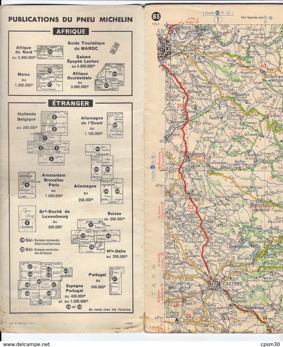 Carte Géographique MICHELIN - N° 083 CARCASSONNE - NIMES 1951 - Roadmaps