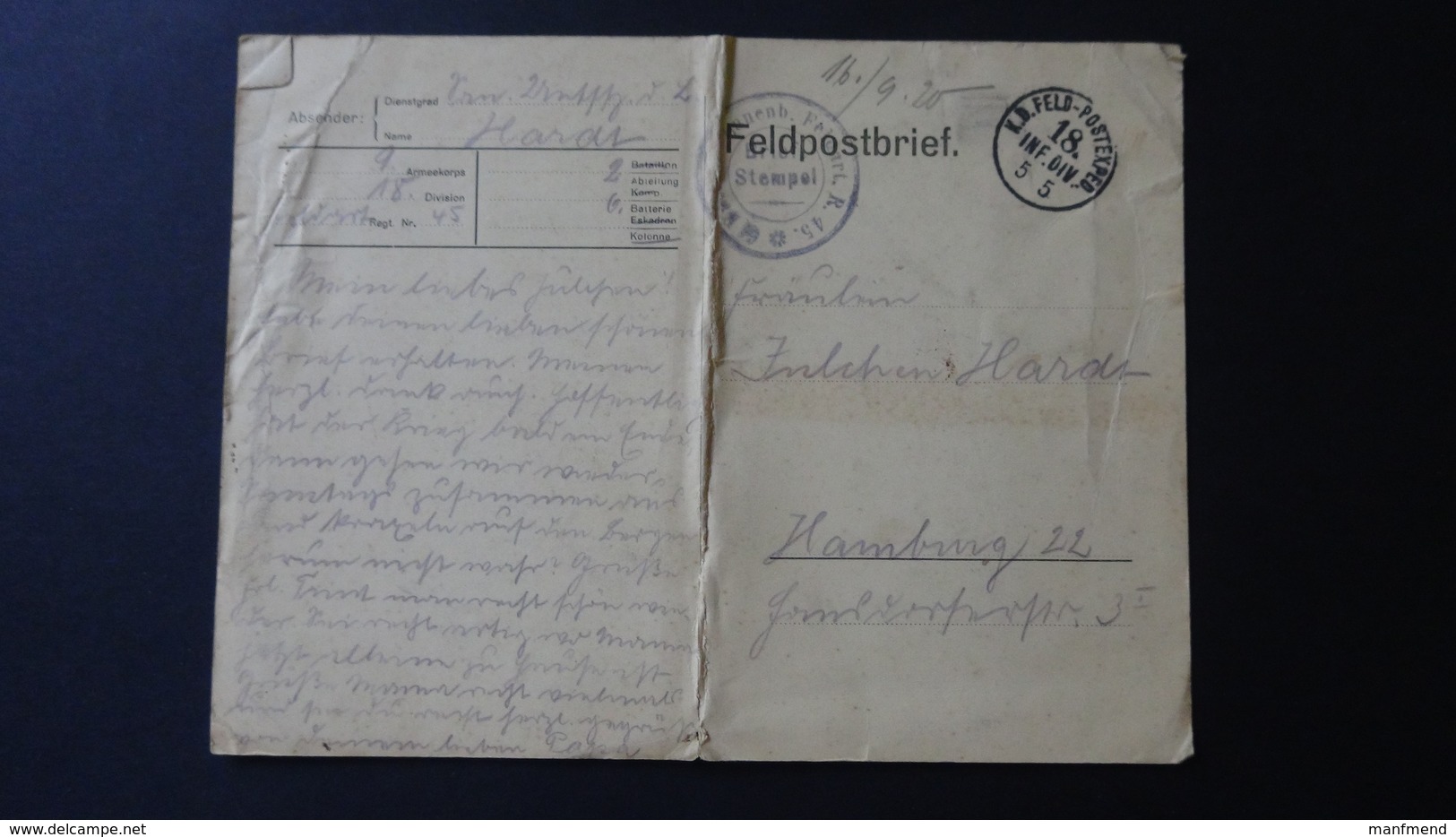 France-Kaiserlich Deutsche Feldpost Der 18.I.Di. Beim Ausmarsch Aus St.Paul-aux-Bois-großfomatiger Feldpostbrief-um 1920 - Sonstige & Ohne Zuordnung