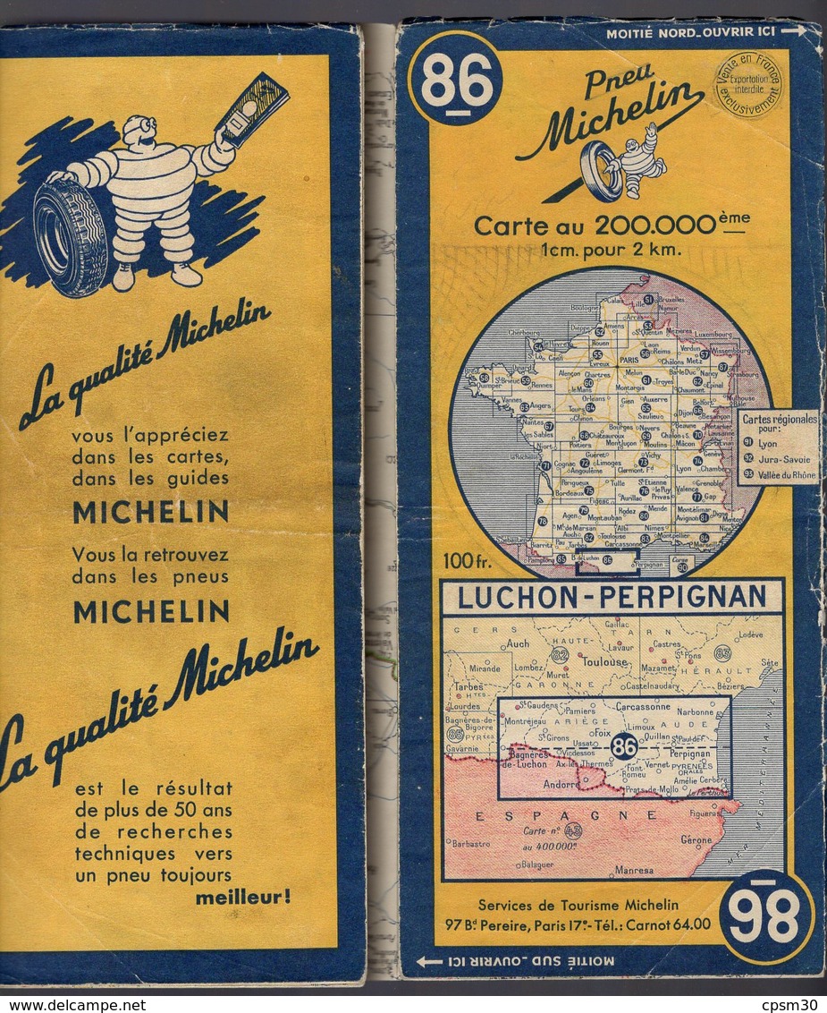 Carte Géographique MICHELIN - N° 086 LUCHON / PERPIGNAN - 1951 - Cartes Routières