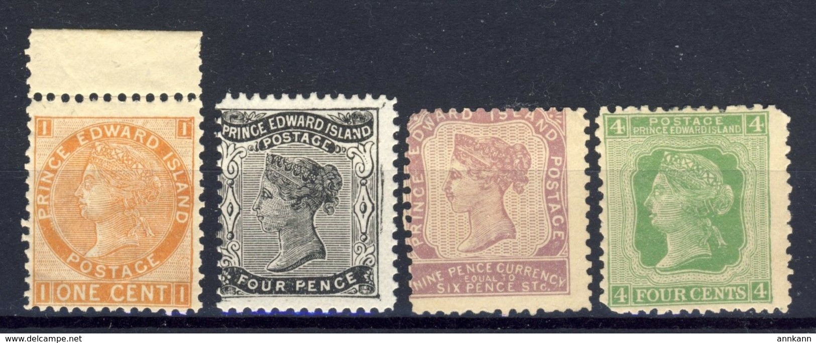 4x Canada P.E.I. Stamp #8-#9-#11-#14 2xMNH 1xMH 1xMNG Cat. Value = $100.00 - Neufs