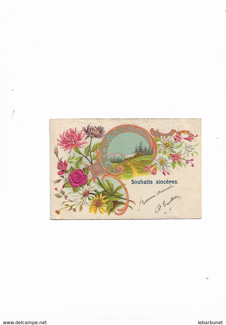 Cartepostale Ancienne Souhaits Sincères Carte Gaufrée Avec Une Rose En Tissu - Other & Unclassified