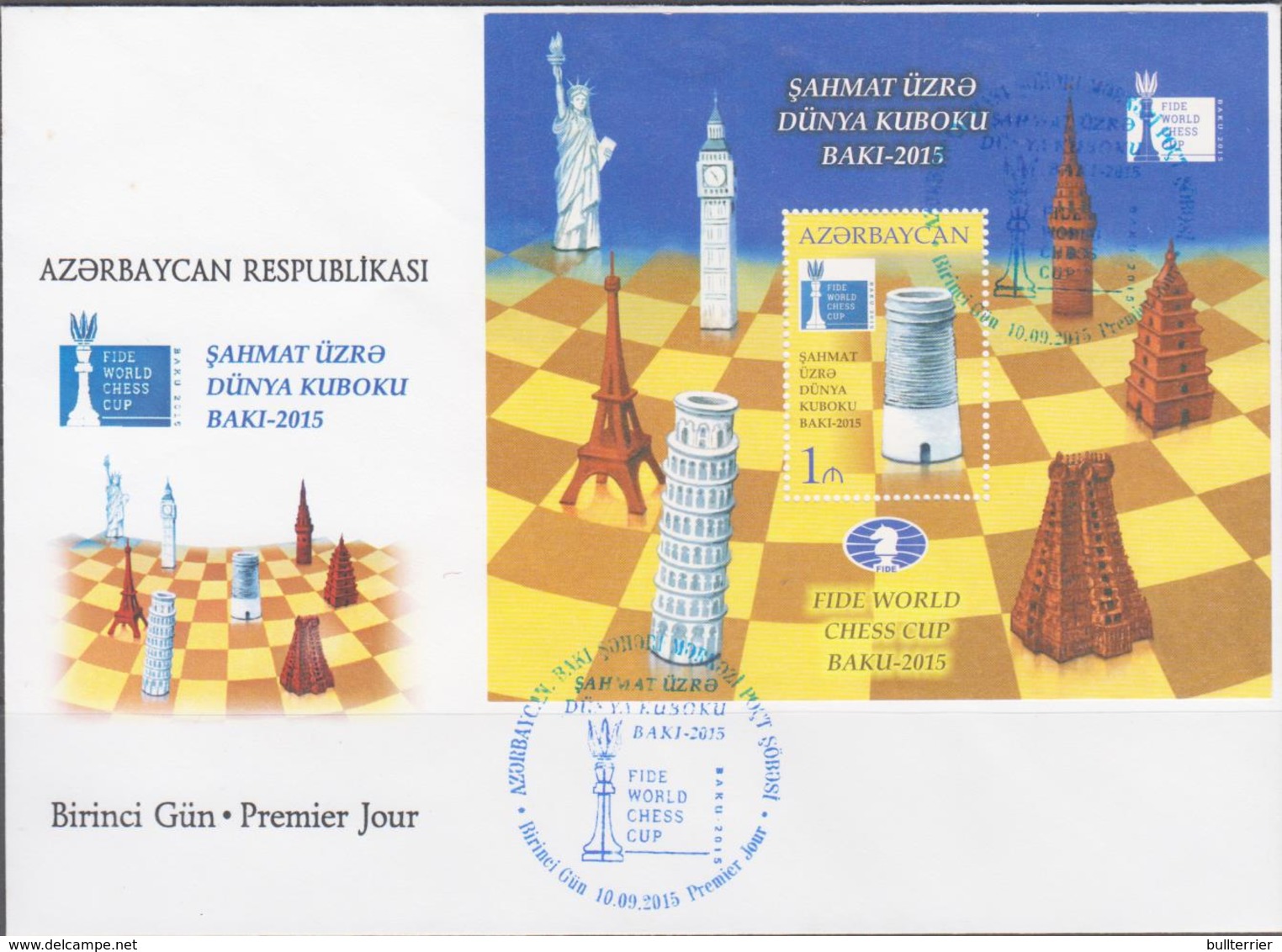 CHESS - AZERBIJAN - 2015 - BAKU CHESS S/SHEET ON ILLUSTRATED FDC - Chess