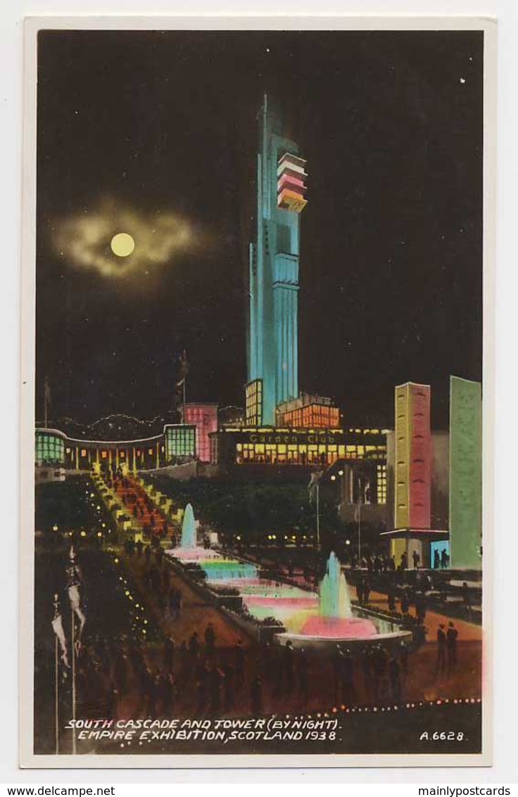 AJ05 South Cascade And Tower, Empire Exhibition, Scotland 1938, Night View - Exhibitions