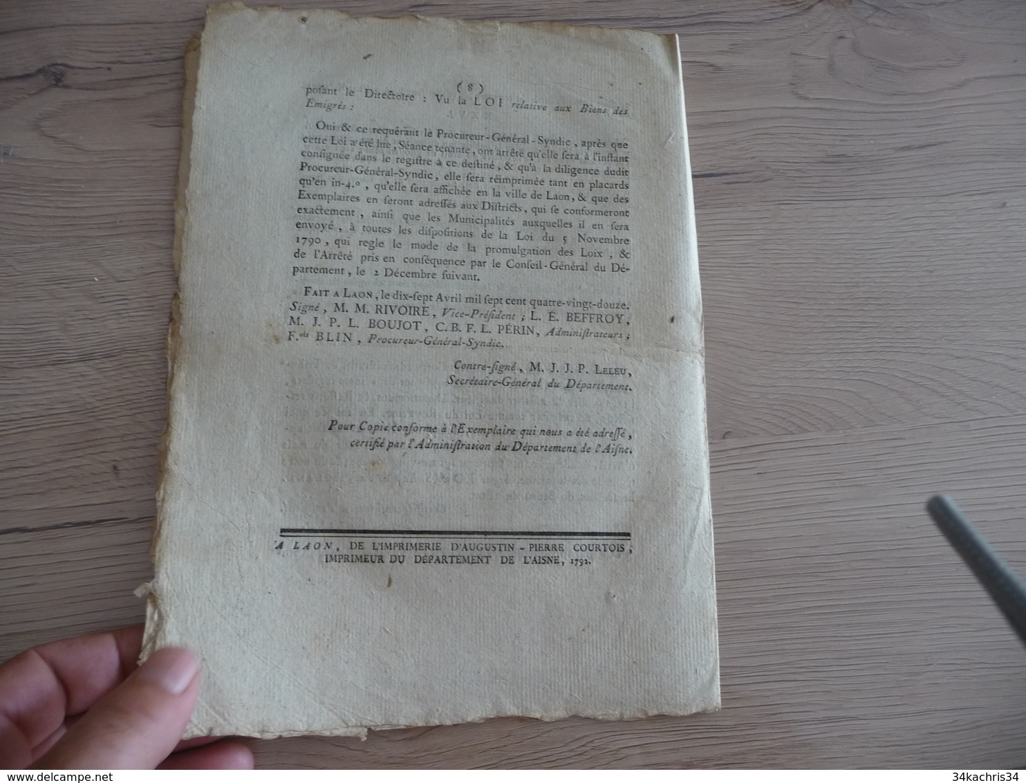 Loi Relative Aux Biens Des Emigrés Paris 08/04/1792 8 Pages - Décrets & Lois