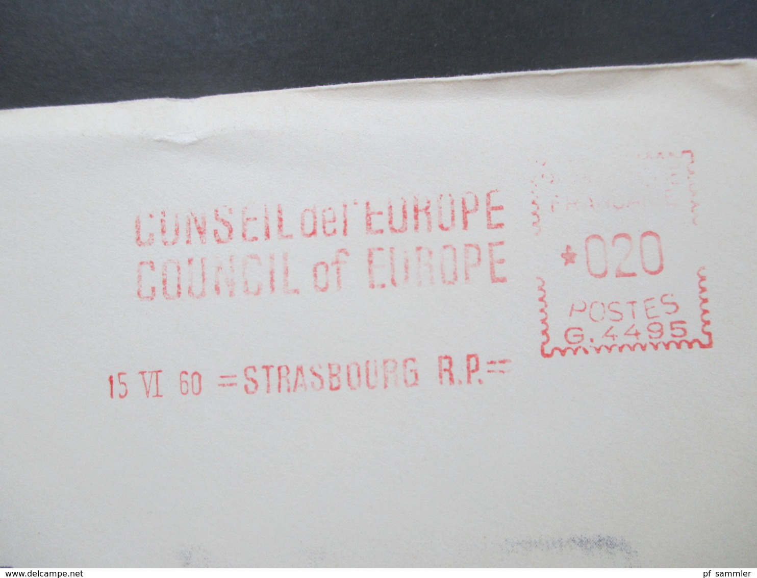 Frankreich 1960 Europa Roter Freistempel Conseil De L'Europe Umschlag DesCouncil Of Europe Drucksache - Covers & Documents