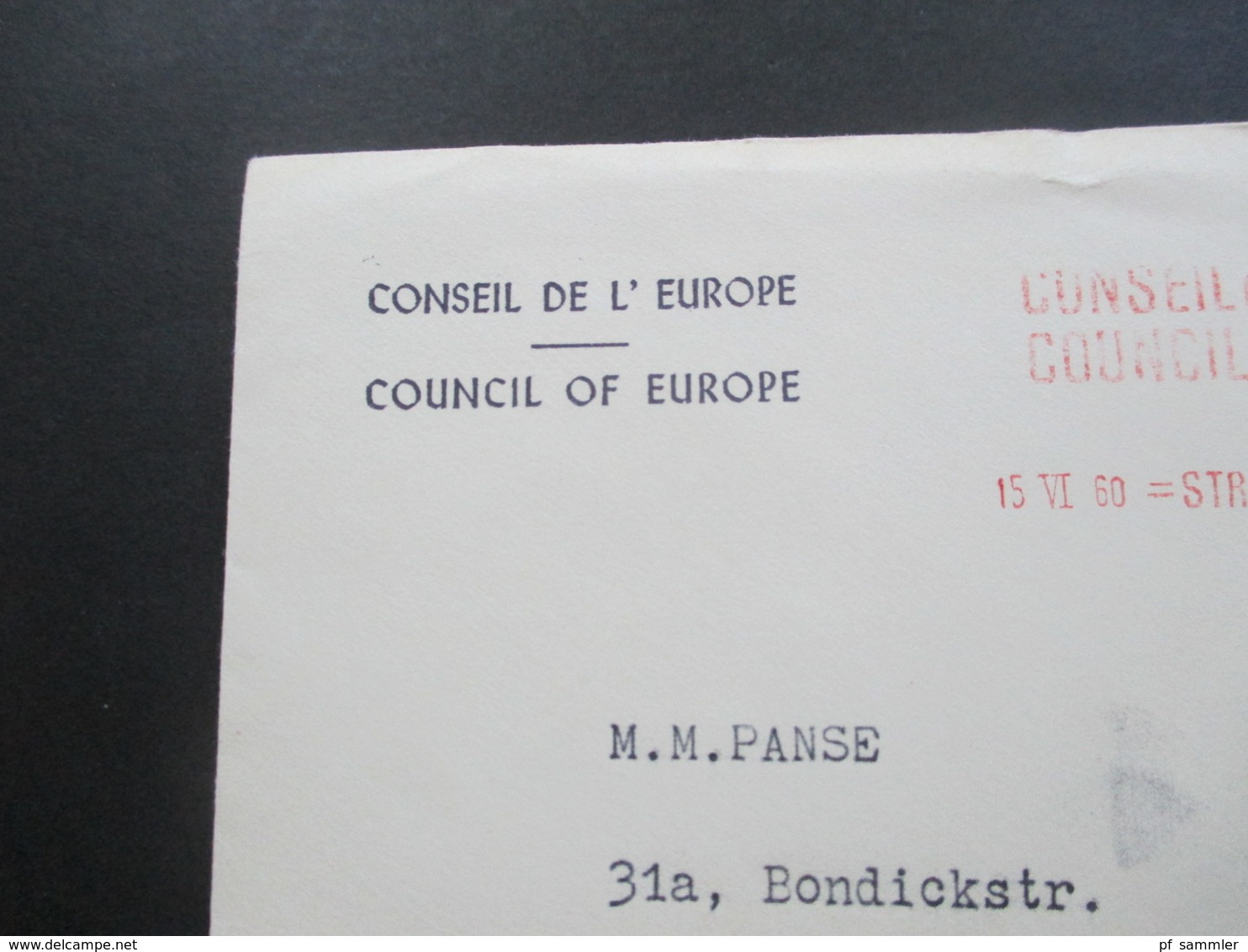 Frankreich 1960 Europa Roter Freistempel Conseil De L'Europe Umschlag DesCouncil Of Europe Drucksache - Cartas & Documentos