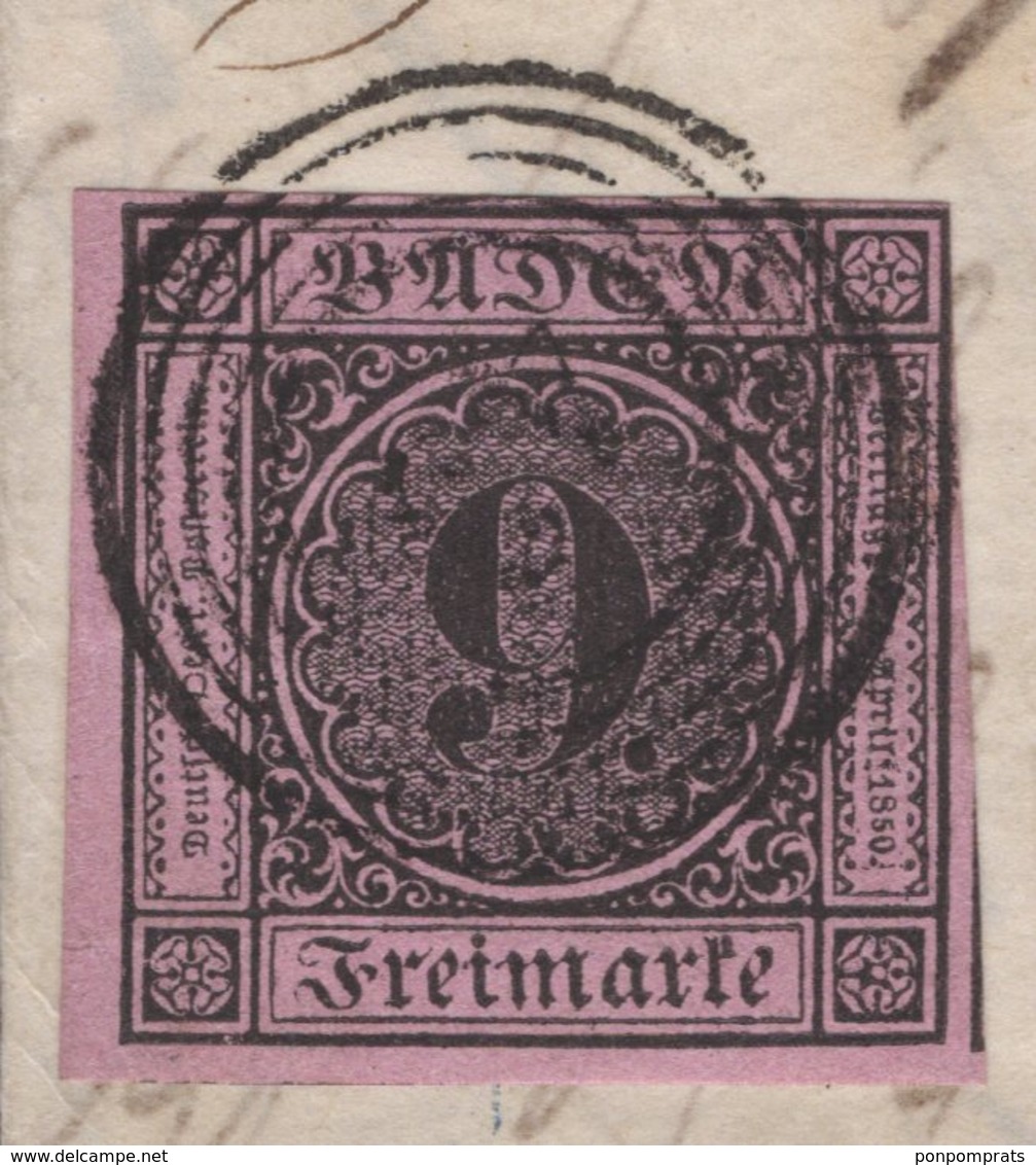 BADE Pli Avec 9 Kreuzer Noir/rose Foncé Oblt Cercle + Chiffre 43+ CàD Linéaire Noire De FREIBURG 1860 > FRANKENTHAL - Autres & Non Classés