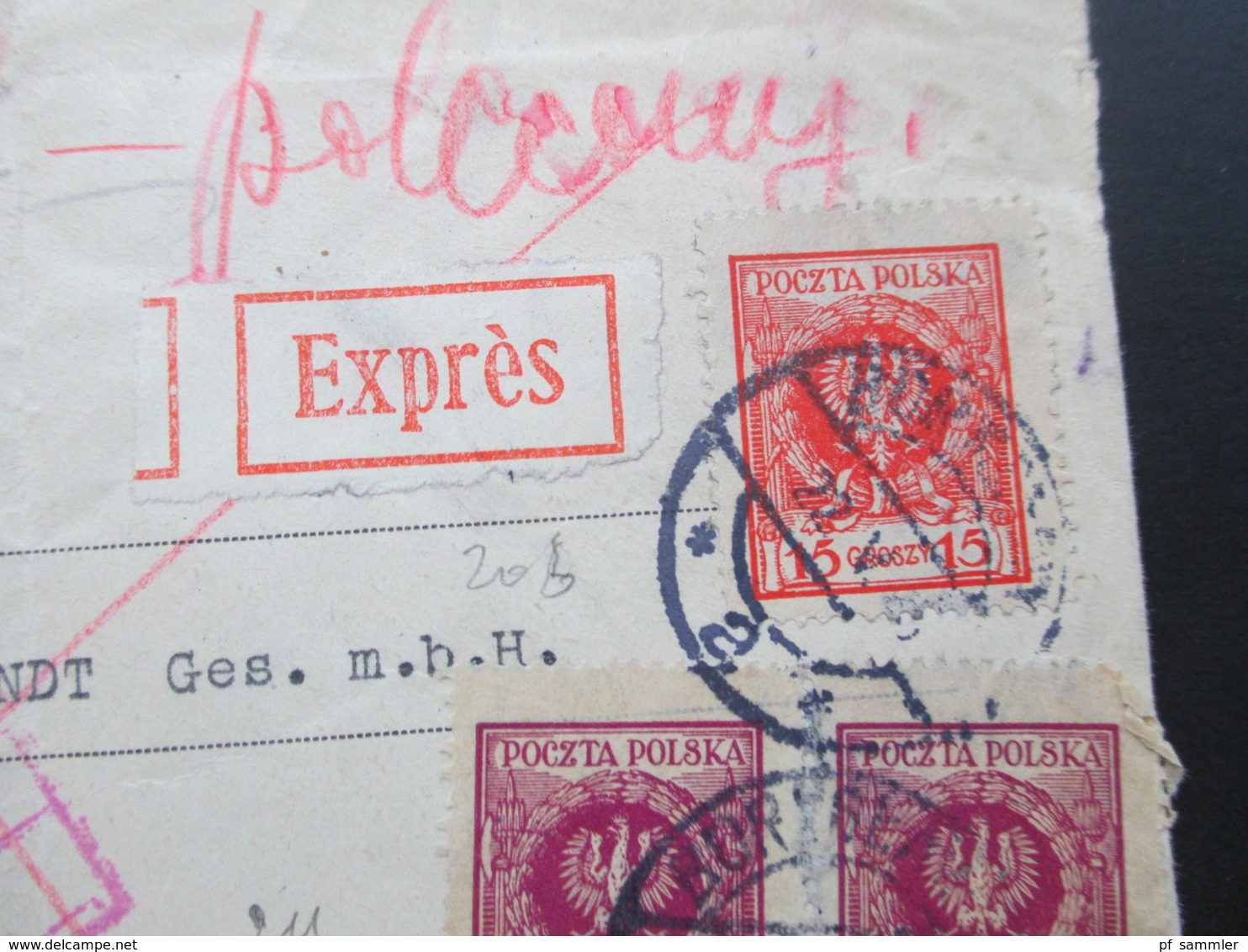 Polen 1925 Express Brief Boryslaw - Wien Mit Vieoletem R-Zettel Gestempelt! Firmenbrief - Covers & Documents
