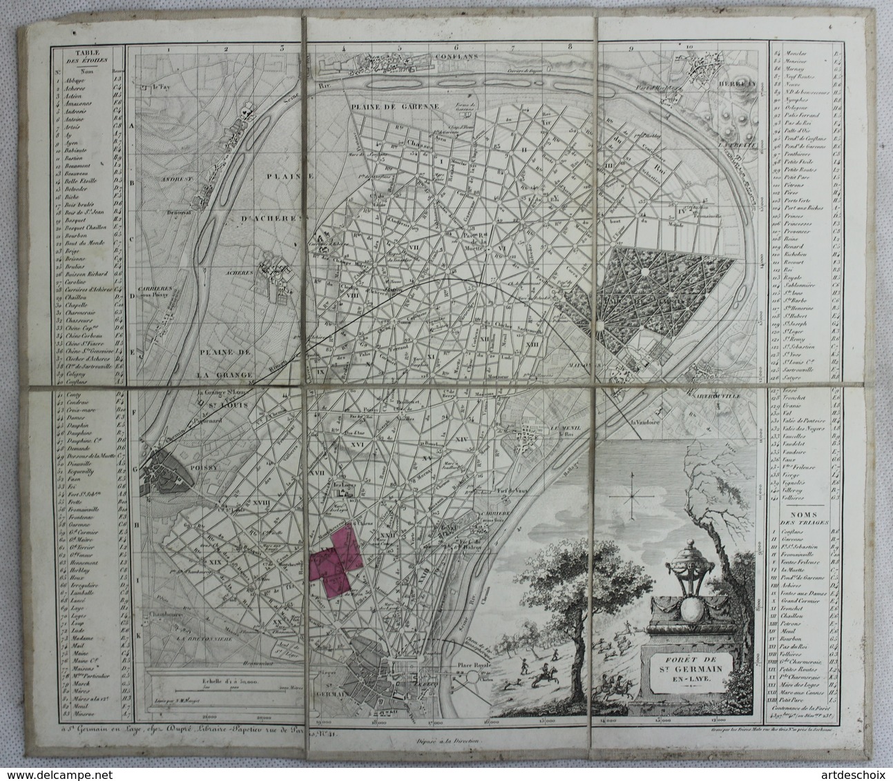 Carte Toilée De La Foret De St Germain En Laye - XIX Eme - Bur - Carte Geographique