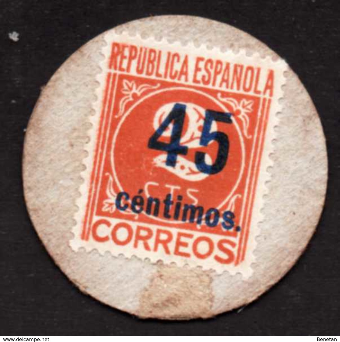 Spanish Civil War Money Stamp 45 Centimos Republica Española Madrid 1937 -  Monedas De Necesidad