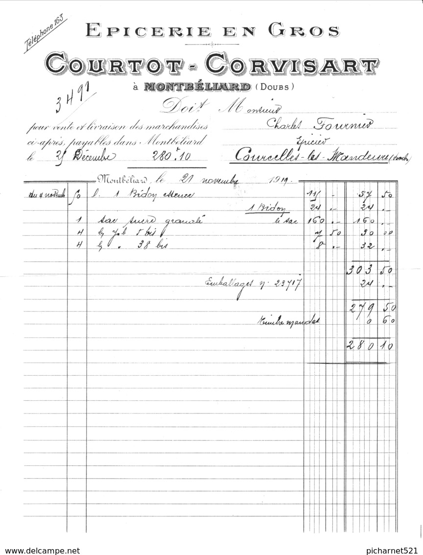 Montbéliard (Doubs) - CPA + Facture épicerie En Gros Courtot-Corvisart, Camion De Livraison.. TB état. - Montbéliard