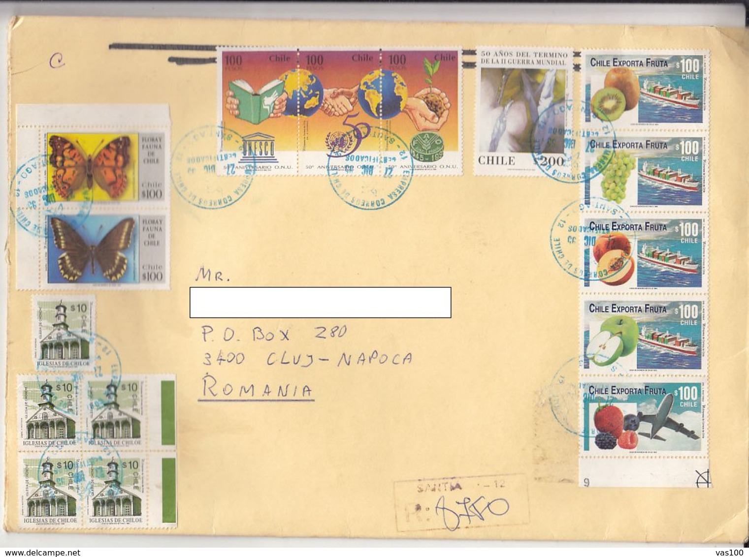 FRUITS, BUTTERFLY, FAO, NICE STAMPS ON REGISTERED COVER, 1995, CHILE - Chile