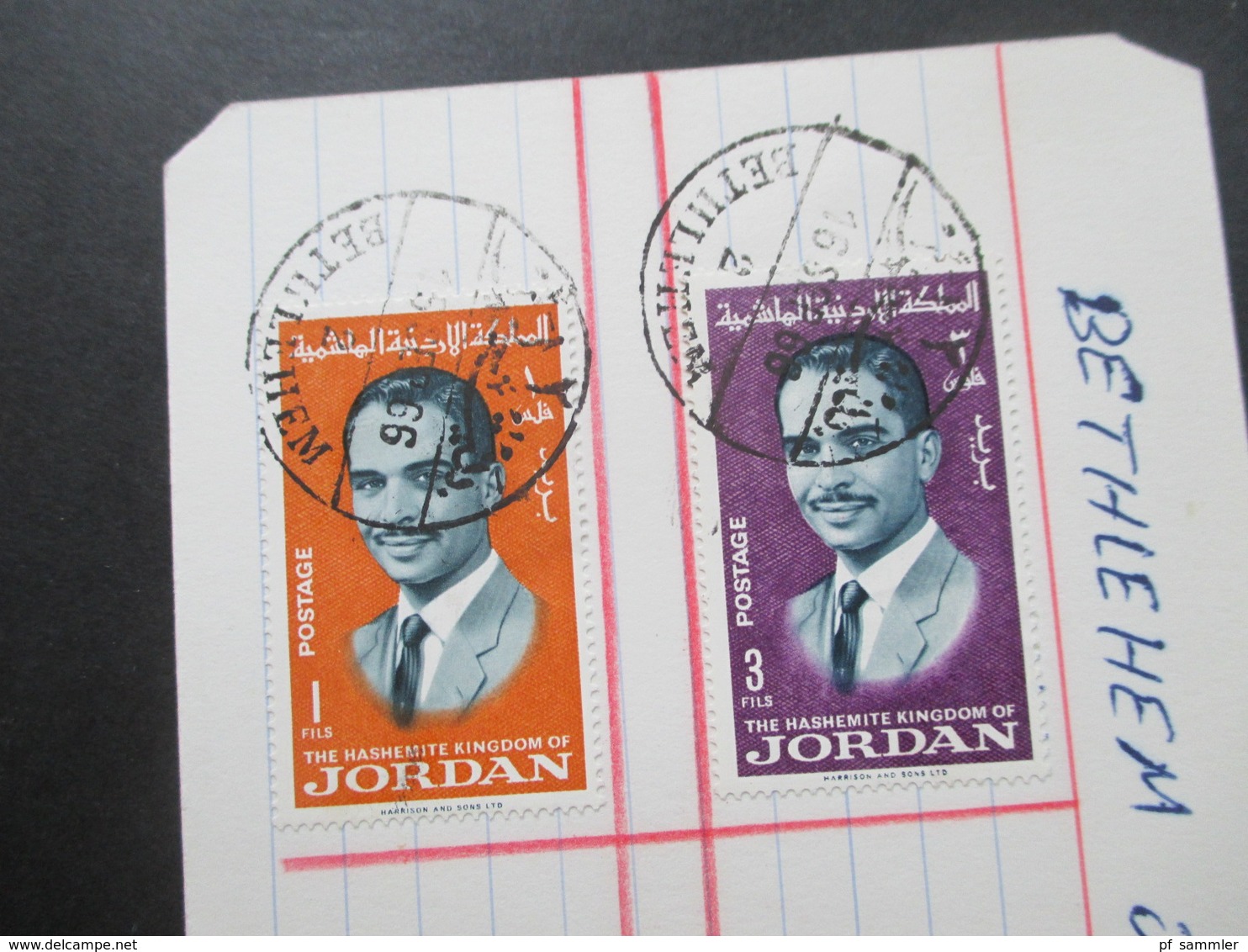 Jordanien 1966 Stempel Bethlehem 4 Marken Auf Einer Karte Jordan - Jordan