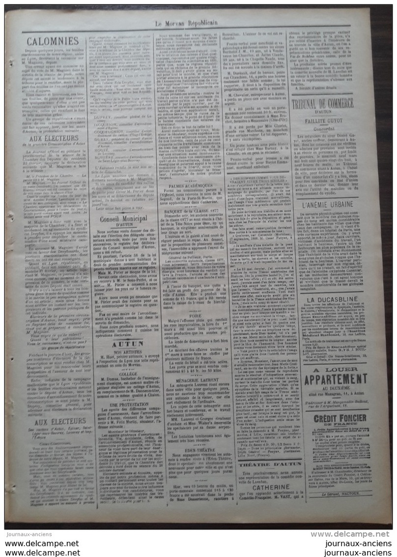 1898 Journal LE MORVAN REPUBLICAIN - PREMIERE ANNÉE N° 18 - LISTE DES DÉLÉGUÉS SÉNATORIAUX - Historische Documenten