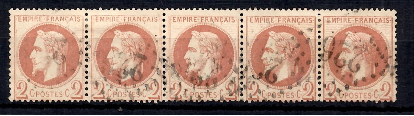 France YT N° 26 En Bande De Cinq Timbres Oblitérés. B/TB. A Saisir! - 1863-1870 Napoleon III Gelauwerd