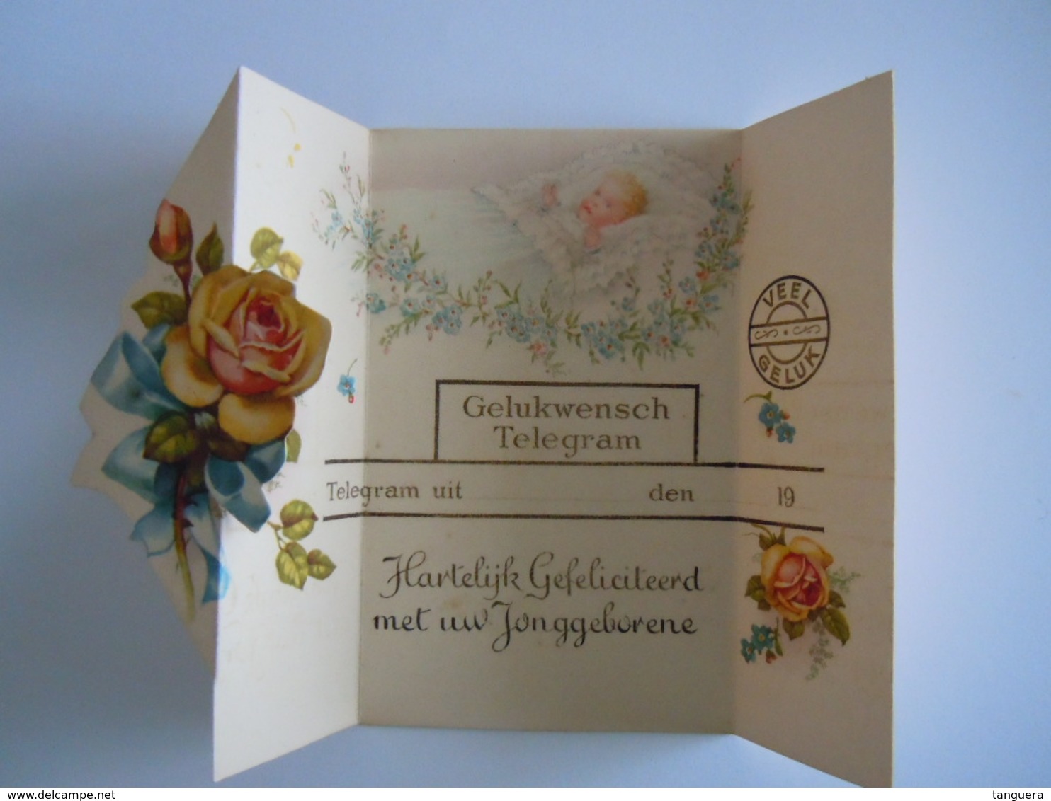 Geboorte Naissance Gelukwensch Telegram Télégramme De Bonheur Baby Roses Rozen - Birth