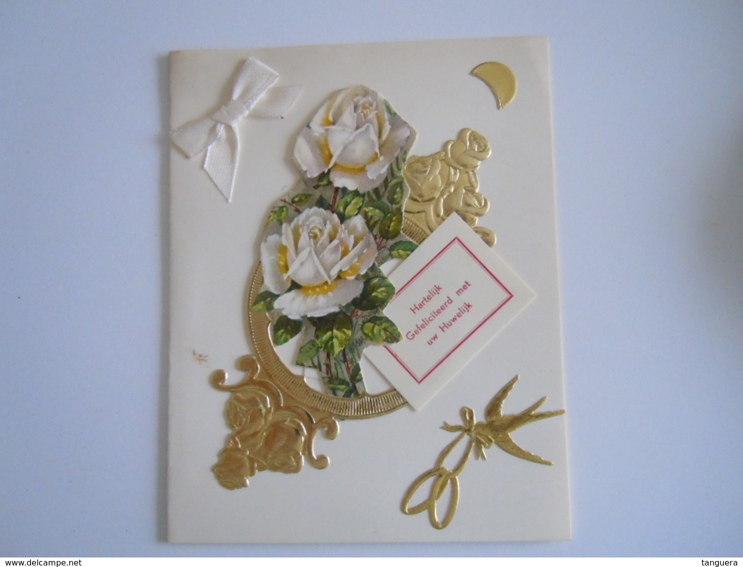 Felicitaties Huwelijk Felicitations De Mariage Carte Double Fleurs Rozen Roses Decoupis Hirondelle  11 X 14 Cm - Other & Unclassified