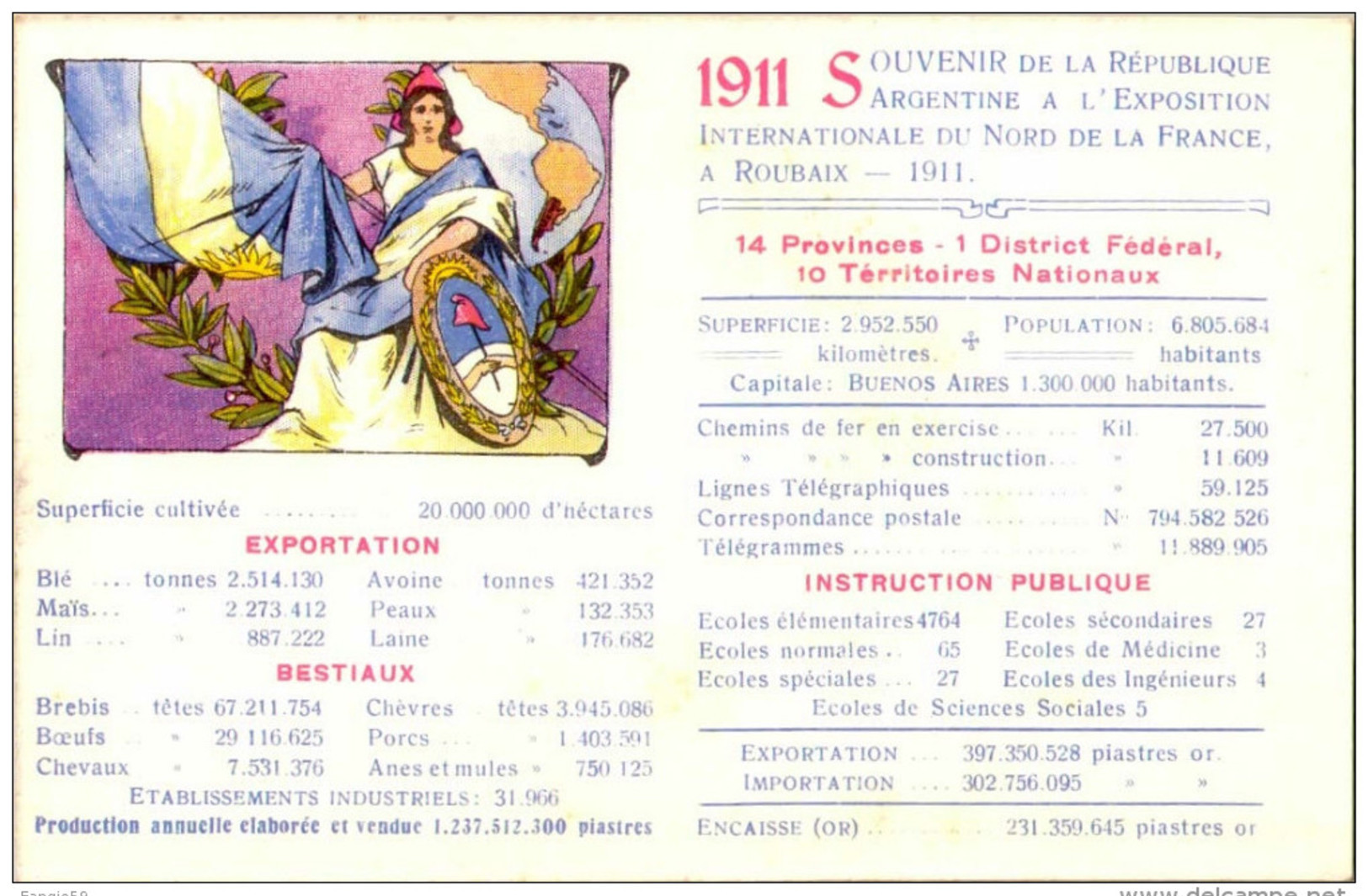 SOUVENIR ARGENTINE / A L'EXPOSITION INTERNATIONALE DE ROUBAIX 1911 / CPA    /   LOT 1021 - Roubaix