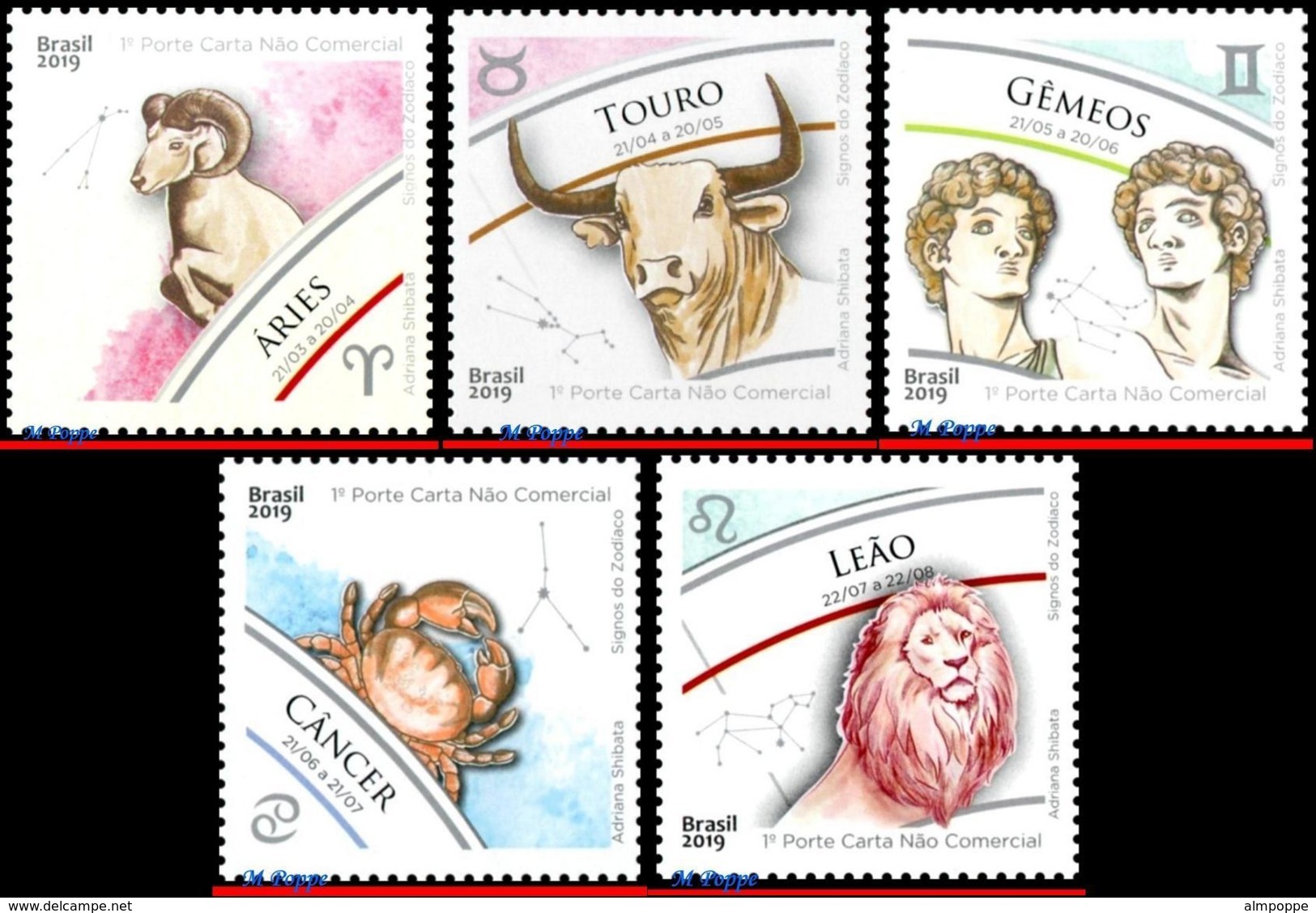 Ref. BR-V2019-SIGN BRAZIL 2019 - ZODIAC SIGNS, ARIES, TAURUS GEMINI CANCER LEO, SET MNH, ASTROLOGY 3V - Neufs