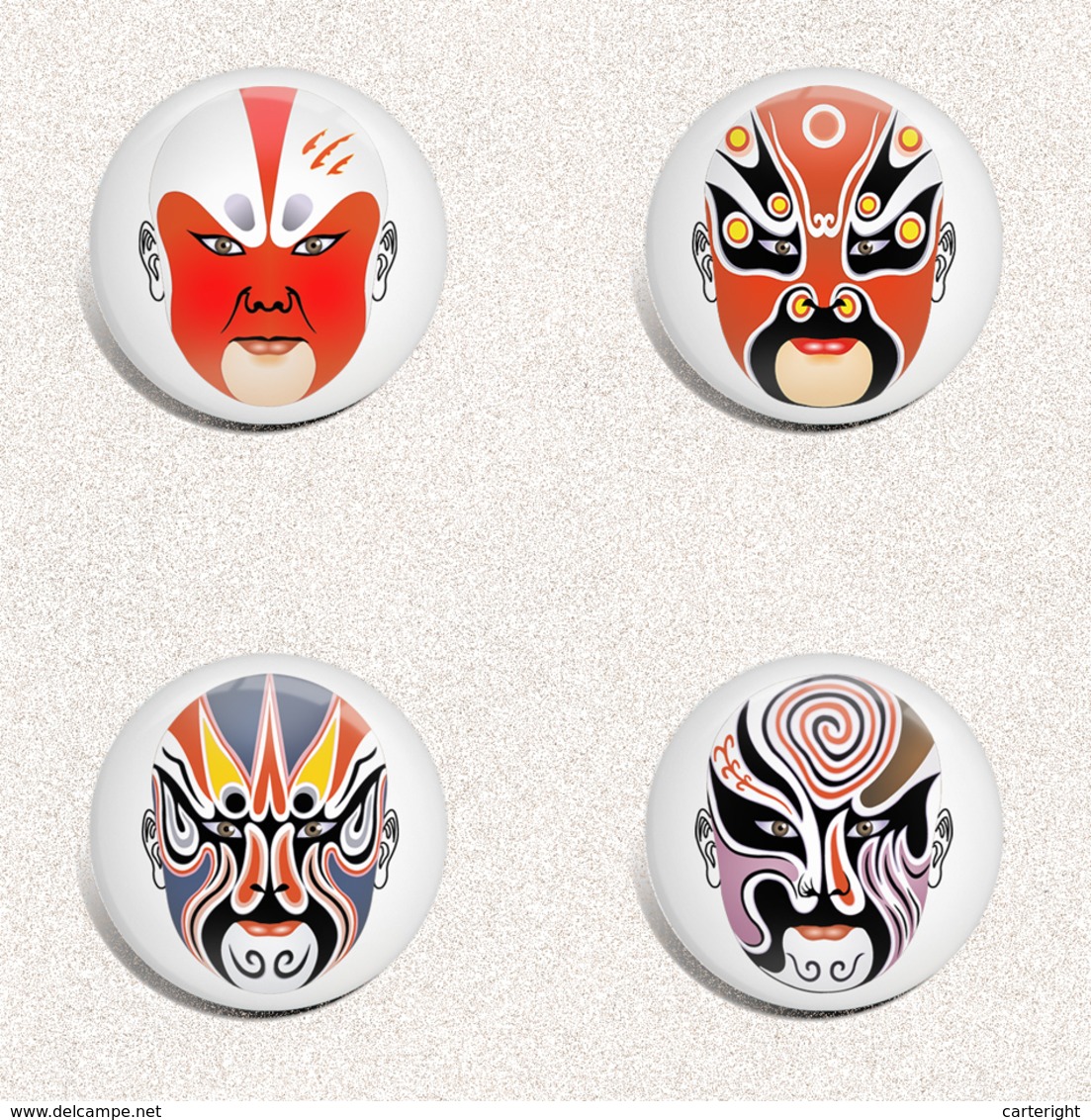 125 X Peking Opera Mask Beijing Opera Facial Masks BADGE BUTTON PIN SET  (1inch/25mm Diameter) - Musique